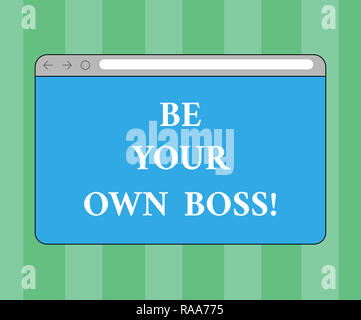Handschrift Text schreiben werden Sie Ihr eigener Chef. Begriff Sinne Unternehmertum Start business Unabhängigkeit selbständige Monitor mit Vorwärts Rückwärts Stockfoto
