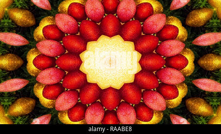 Abstract pflanzliche Nahrung Konzept symmetrische Muster Dekorative dekorative Kaleidoskop Bewegung geometrischen Formen Kreis und Star Stockfoto