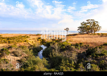 Blick auf die Windmühle, Küstenlinie am Highway One, Pacific Coast Highway (Highway 1) am südlichen Ende von Big Sur, Kalifornien Stockfoto