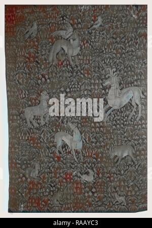 Millefleurs Boden mit lockig-Maned Pferd, Leopard, Fox, ram (?), Hirsche, Kaninchen und Vögel. Neuerfundene durch Gibon. Klassische neuerfundene Stockfoto