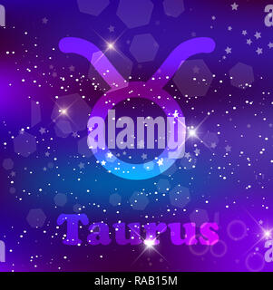 Stier Tierkreiszeichen und Sternbild auf eine kosmische Lila Hintergrund mit leuchtenden Sterne und Nebel. Illustration, Banner, Poster, Bull. Raum, wie Stockfoto