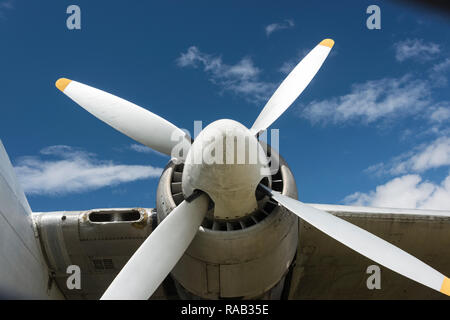 Flugzeuge Motor und 4-Blatt Propeller Stockfoto