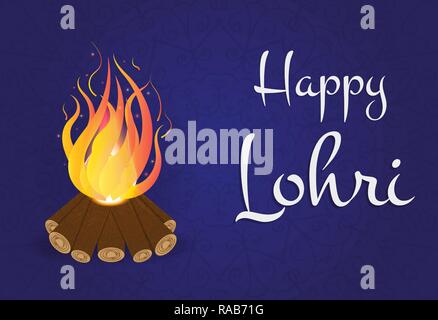 Happy Lohri Hintergrund mit bonfire, Urlaub vector Abbildung auf einem violetten Hintergrund Stock Vektor