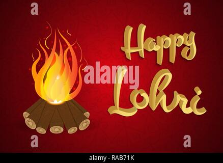 Happy Lohri Hintergrund mit bonfire, urlaub Vector Illustration auf rotem Hintergrund Stock Vektor