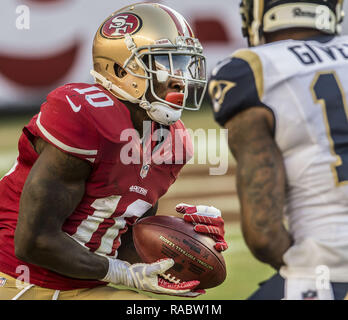 Santa Clara, Kalifornien, USA. 2. Nov 2014. San Francisco 49ers wide receiver Bruce Ellington (10) macht sich am Sonntag, 2. November 2014 in Santa Clara, Kalifornien. Die Rams besiegten die 49ers 13-10. Credit: Al Golub/ZUMA Draht/Alamy leben Nachrichten Stockfoto