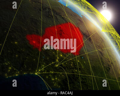 Niger aus dem Weltraum auf realistischen Modell der Planet Erde mit Netzwerk. Konzept der digitalen Technologie, Konnektivität und Reisen. 3D-Darstellung. Elemente der Stockfoto
