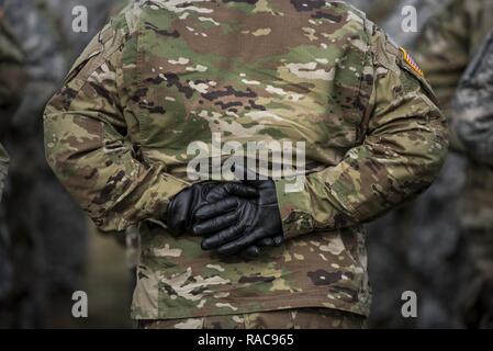 Eine Gruppe von etwa 90 US Army Reserve Soldaten aus dem 3. Transport Brigade (Auslandseinsätze) Praxis am Joint Base Myer-Henderson Hall, Virginia, am 31.01.19 Für die bevorstehenden Präsidentschaftswahlen Einweihung Parade in Washington, D.C. während der Proben, U.S. Army Reserve Soldaten praktiziert mit Mitgliedern der 3 US-Infanterie Regiment (Die Alte Garde), die US-Armee, West Point und die D.c. Nationalgarde, die etwa 500 Mitglieder und Kadetten betrugen. Stockfoto