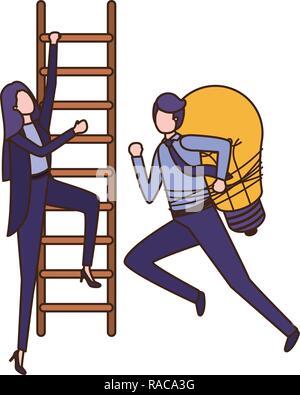 Business Paar mit Treppen- und Glühbirne avatar Charakter Stock Vektor