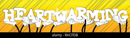 Diverse Hände, die Buchstaben des Alphabets erstellt das Wort herzerwärmend. Vector Illustration. Stock Vektor