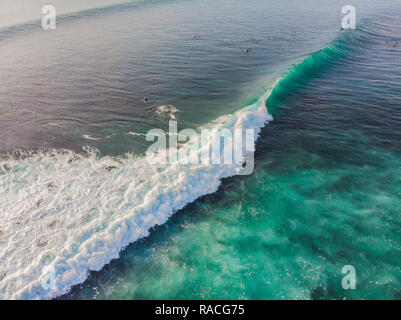 Surfer auf den Wellen im Ozean, Ansicht von oben Stockfoto