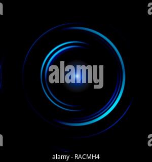 Abstrakt Blau circural mit Auge Reflexionen auf schwarzem Hintergrund Stockfoto