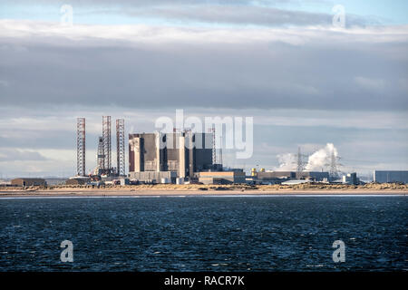 Hartlepool Fortgeschrittene Gasgekühlte Reaktoren des Kernkraftwerks, Teesmouth, North East England, VEREINIGTES KÖNIGREICH, Stockfoto