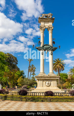 Christoph Kolumbus Denkmal an Murillo (Jardines de Murillo), Sevilla, Andalusien, Spanien, Europa Stockfoto