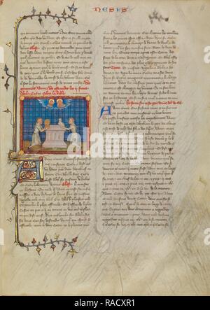 Kain und Abel Geschenke, Master von Jean de Mandeville (Französisch, aktiv 1350 - 1370), Paris, Frankreich, über 1360 Neuerfundene Stockfoto