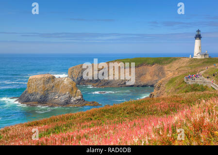 Yaquina Leuchtturm, in der Nähe von Agate Beach, Oregon, Vereinigte Staaten von Amerika, Nordamerika Stockfoto