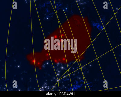Niger aus dem Weltraum auf dem Modell des Planeten Erde bei Nacht mit Netzwerken. Detaillierte Planeten Oberfläche mit den Lichtern der Stadt. 3D-Darstellung. Elemente dieses Bild fu Stockfoto
