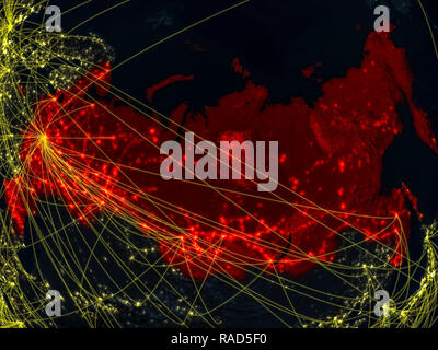 Russland aus dem Weltraum auf dem Modell des Planeten Erde bei Nacht mit Netzwerken. Detaillierte Planeten Oberfläche mit den Lichtern der Stadt. 3D-Darstellung. Elemente dieses Bild f Stockfoto