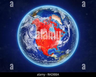 NAFTA-Mitglied staaten aus dem Weltraum. Der Planet Erde mit Ländergrenzen und extrem hohe Detail der Planetenoberfläche und Wolken. 3D-Darstellung. Elemente o Stockfoto