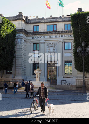 Banco de Espana Gebäude in der Innenstadt von Sevilla, Andalusien, Spanien Stockfoto