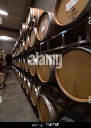 Fässer im Weingut Weinkeller Stockfoto