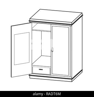 Kleiderschrank öffnen, auf weißem Hintergrund, einfache Linie Vektor Illustration Stock Vektor