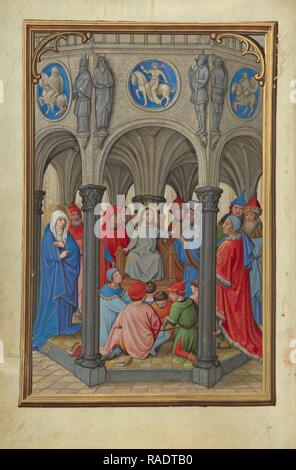 Der Streit im Tempel, Simon Bening (Flämisch, ca. 1483 - 1561), Brügge, Belgien, ca. 1525 - 1530, Tempera neuerfundene Stockfoto