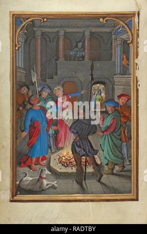 Die Verleugnung des Petrus, Simon Bening (Flämisch, ca. 1483 - 1561), Brügge, Belgien, ca. 1525 - 1530, Tempera neuerfundene Stockfoto