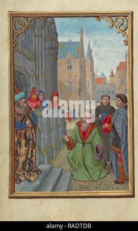 Josef von Arimathäa vor Pilatus, Simon Bening (Flämisch, ca. 1483 - 1561), Brügge, Belgien, über 1525 - 1530 überarbeitet Stockfoto