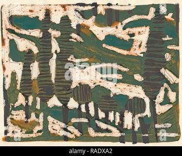 Tania Lam, expressionistische Landschaft mit Bäumen und grünen Himmel. Sie zeitgenössische Kunst die Tendenz zur Abstraktion. Malerei neuerfundene Stockfoto