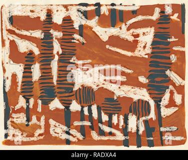 Tania Lam, expressionistische Landschaft mit Bäumen und Englisch Red Sky. Sie zeitgenössische Kunst eher Neuerfundene zur Abstraktion Stockfoto