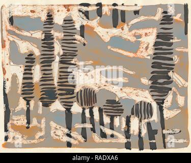 Tania Lam, expressionistische Landschaft mit Bäumen und grauer Himmel. Sie zeitgenössische Kunst die Tendenz zur Abstraktion. Malerei neuerfundene Stockfoto