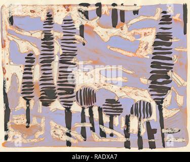 Tania Lam, expressionistische Landschaft mit Bäumen und lila Himmel. Sie zeitgenössische Kunst die Tendenz zur Abstraktion. Malerei neuerfundene Stockfoto