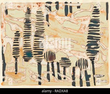 Tania Lam, expressionistische Landschaft mit Bäumen und gelben Himmel. Sie zeitgenössische Kunst die Tendenz zur Abstraktion. Malerei neuerfundene Stockfoto