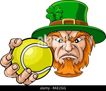 Leprechaun Holding Tennis Ball Sport Maskottchen Stock Vektor