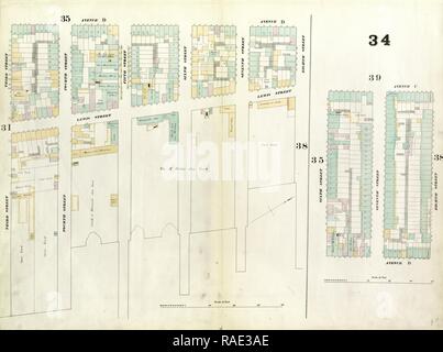 Platte34: Karte von 8th Street, East River, 3rd Street, Avenue D, 6th Street, Aventue C 1857, 1862, Perris und Neuerfundene Stockfoto