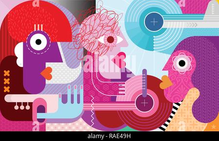 Moderne Kunst Portrait von drei Leuten Vector Illustration. Stock Vektor