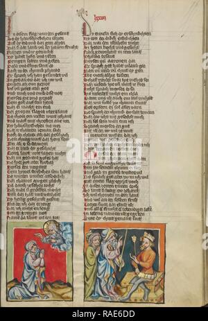 Mose betete zu Gott, die Plage der Finsternis, Regensburg, Bayern, Deutschland, ca. 1400 - 1410, Tempera Farben, gold Neuerfundene Stockfoto