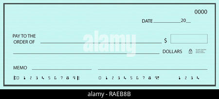 Blank Check mit generischen Hintergrund und falschen Zahlen Stockfoto