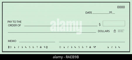 Blank Check mit generischen Hintergrund und falschen Zahlen Stockfoto