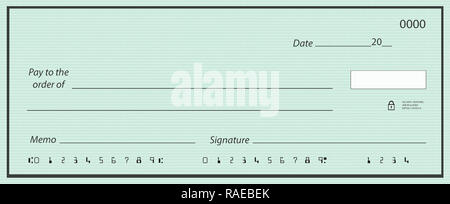 Blank Check mit generischen Hintergrund und falschen Zahlen Stockfoto