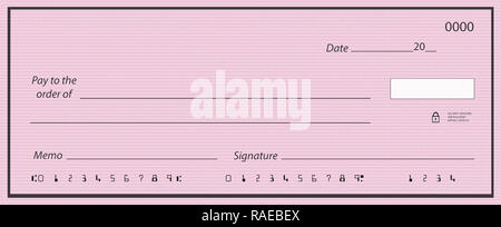 Blank Check mit generischen Hintergrund und falschen Zahlen Stockfoto