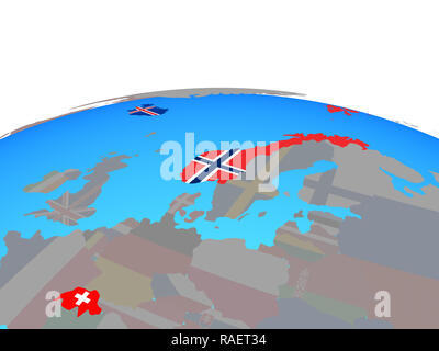 EFTA-Länder mit nationalen Flaggen auf die politische Welt. 3D-Darstellung. Stockfoto