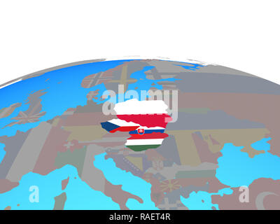 Visegrad-gruppe mit nationalen Flaggen auf die politische Welt. 3D-Darstellung. Stockfoto