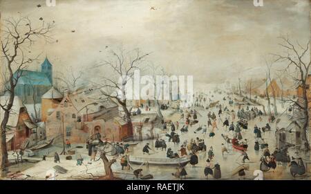 Winterlandschaft mit Eisläufer, Hendrick Avercamp, C. 160. Neuerfundene durch Gibon. Klassische Kunst mit einem modernen Touch neuerfundene Stockfoto