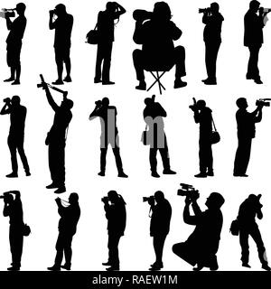16 Fotografen in verschiedenen besitzen silhouette Vektor Stock Vektor