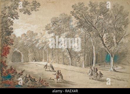 Park Szene, Jean-Baptiste Oudry (Französisch, 1686-1755), 1744, schwarze und weiße Kreide auf tan-Papier, 35,1 × 51,4 cm Neuerfundene Stockfoto