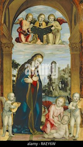 Madonna mit Kind anzubeten, den musikalischen Engel, Bernardino Zenale (Italienisch, ca. 1456 - 1526), ca. 1502, Öl auf Neuerfundene Stockfoto