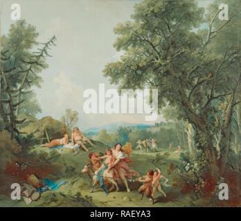 Landschaft mit der Bildung von Bacchus, Francesco Zuccarelli (Italienisch, 1702-1778), 1744, Öl auf Leinwand, 129,5 Neuerfundene Stockfoto