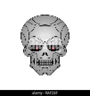 Bügeleisen Schädel pixel Art Metal Kopf Skelett 8 bit Stock Vektor