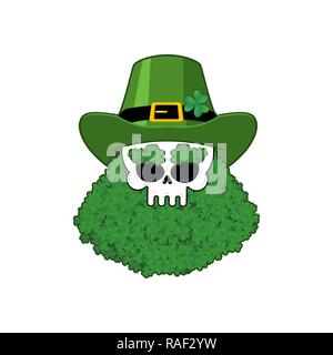 Schädel von Leprechaun Bart in Shamrock. Skelett Kopf. Urlaub in Irland. St. Patrick's Day. Traditionelle irische Urlaub. Stock Vektor